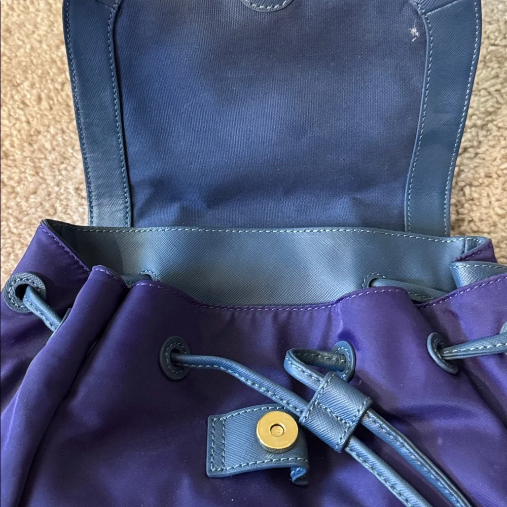 Tory Burch Purple and Navy Nylon Drawstring Backpack